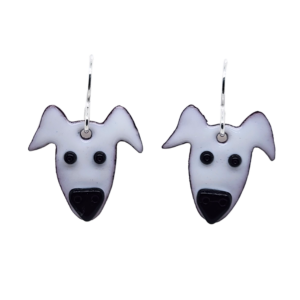 white dog head earrings