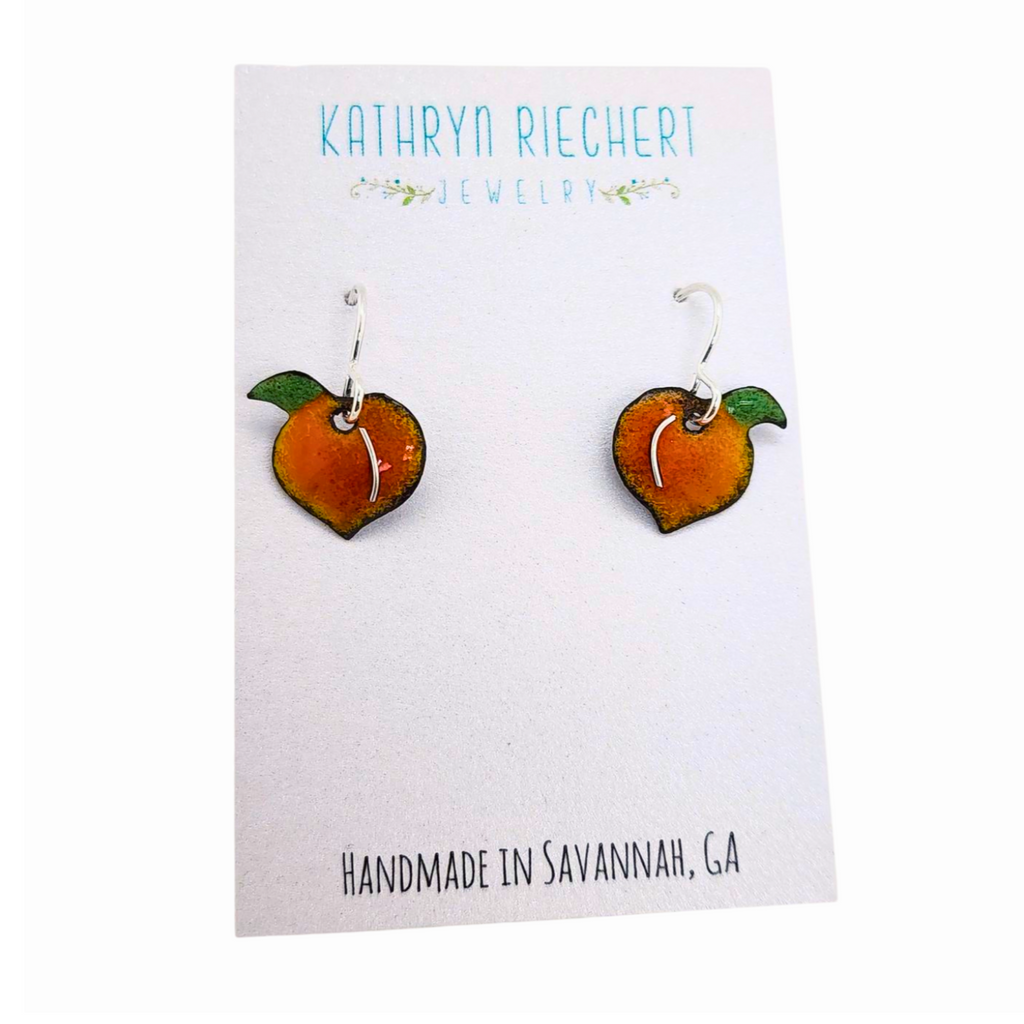 Georgia peach earrings on card for gift giving