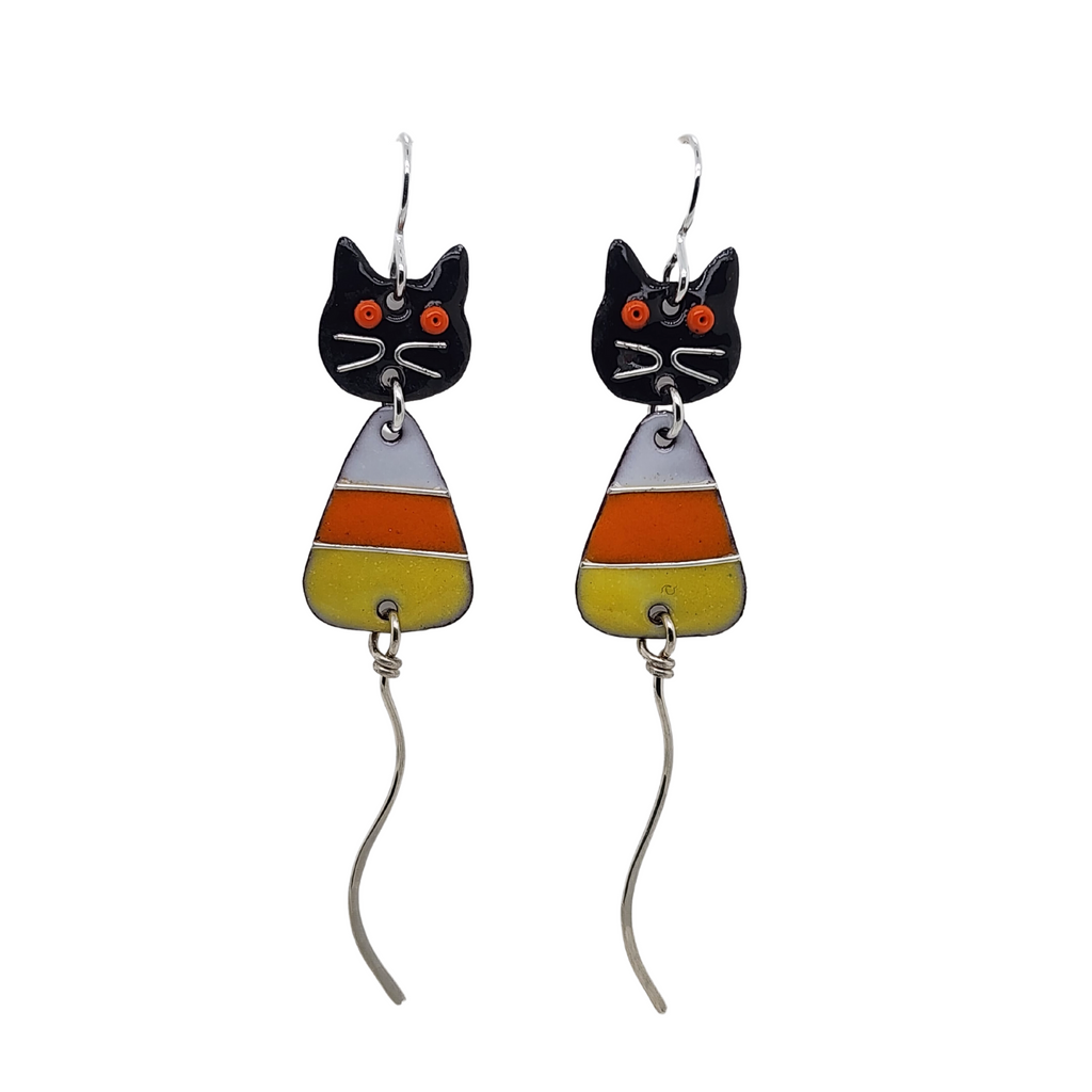 candy corn cats with long tails made of sterling silver