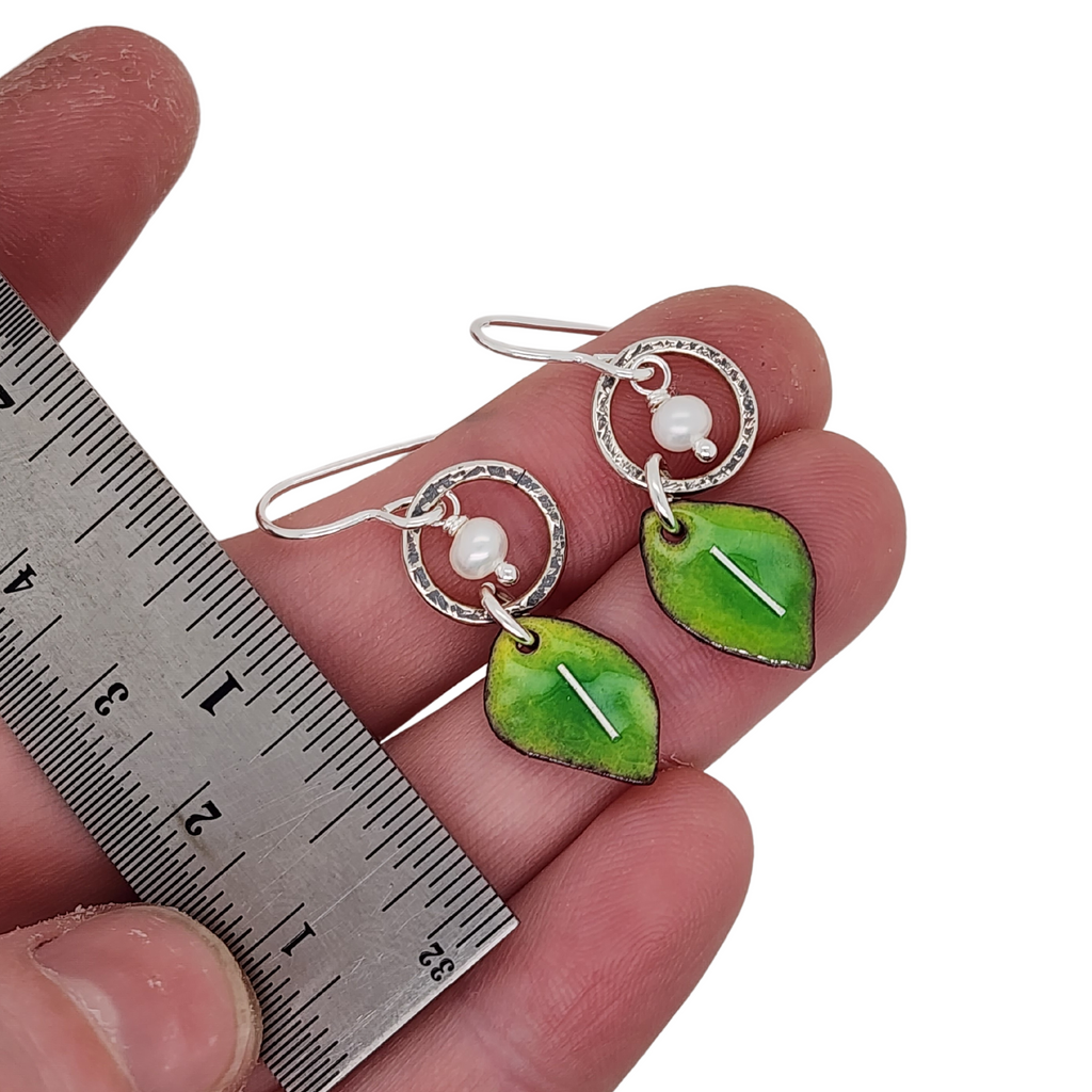 handmade enamel earrings with leaves