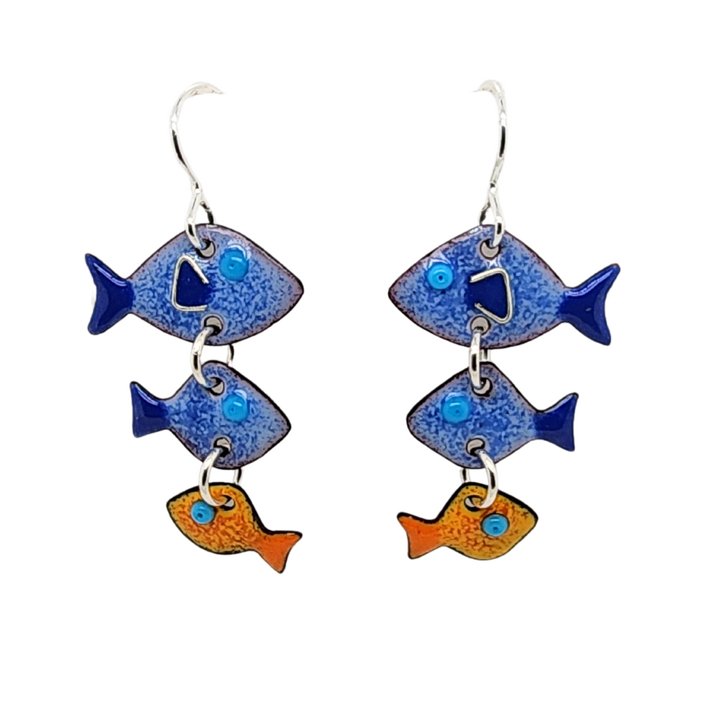 colorful dangle earrings with fish motif