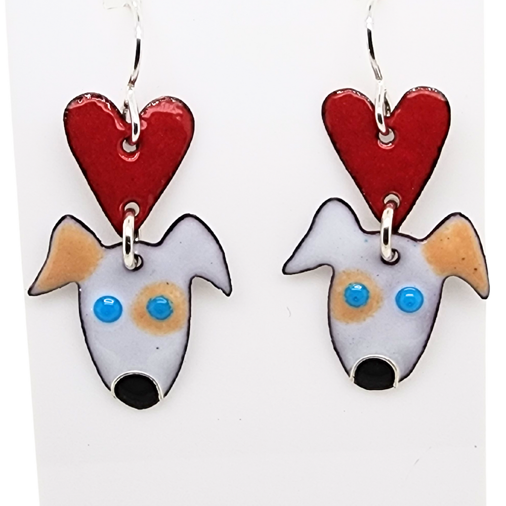 Kathryn Riechert's enameled dog earrings with hearts