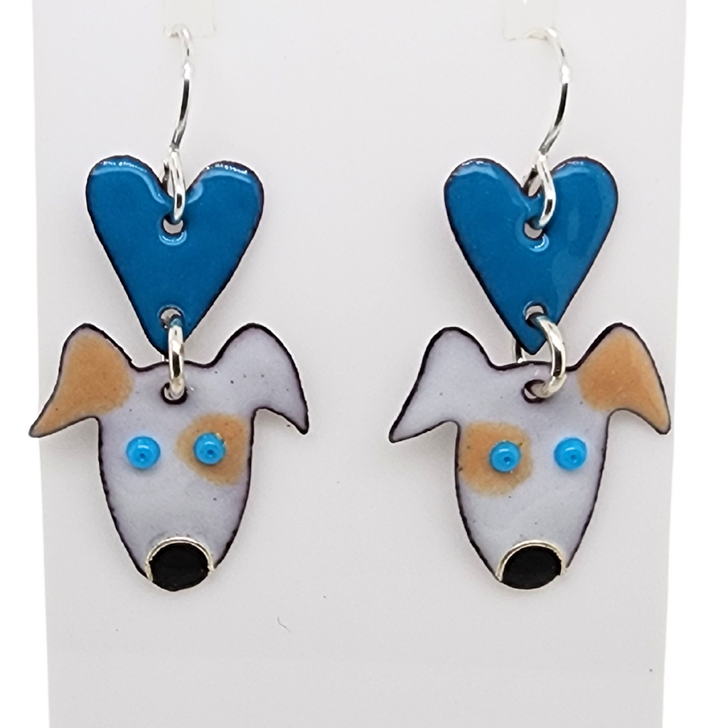 Kathryn Riechert's enameled dog earrings with hearts
