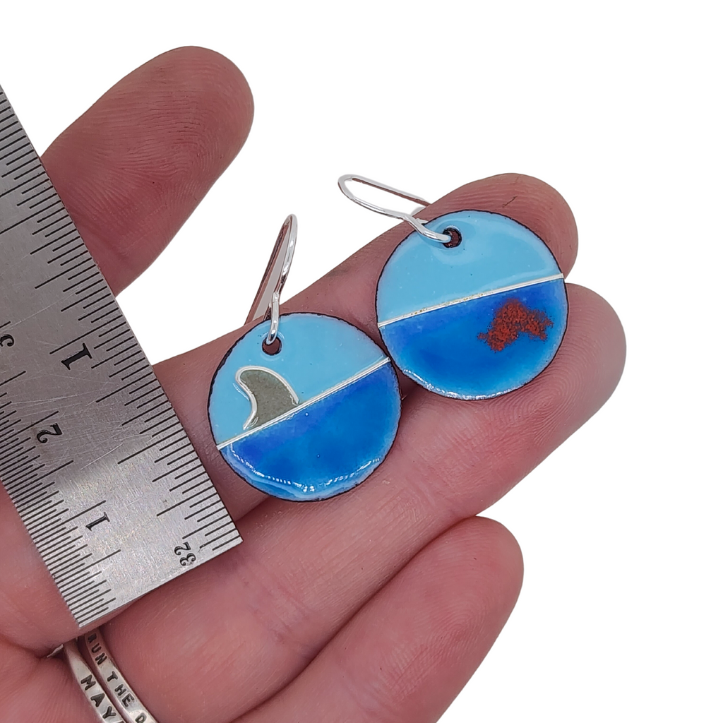 glass enamel earrings with a shark theme