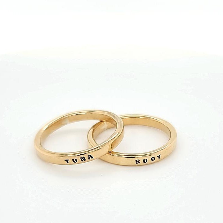 hand stamped personalized brass rings