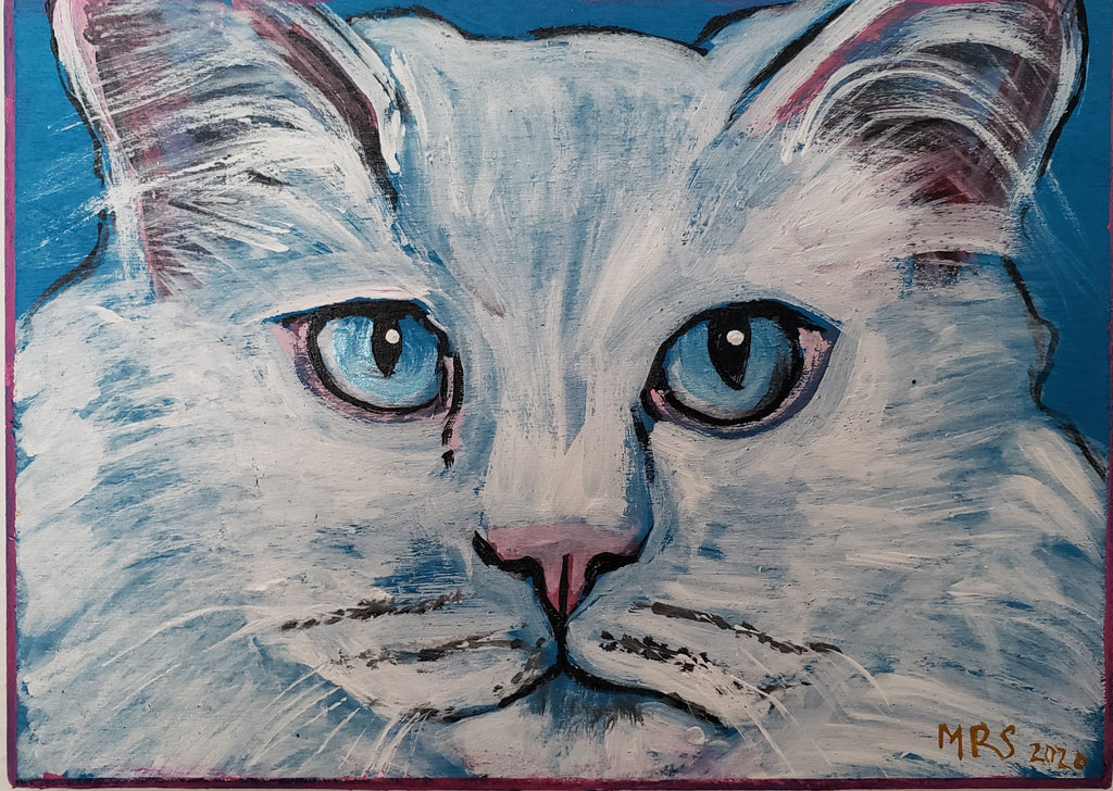 white long hair cat painting by Michele Roldan-Shaw