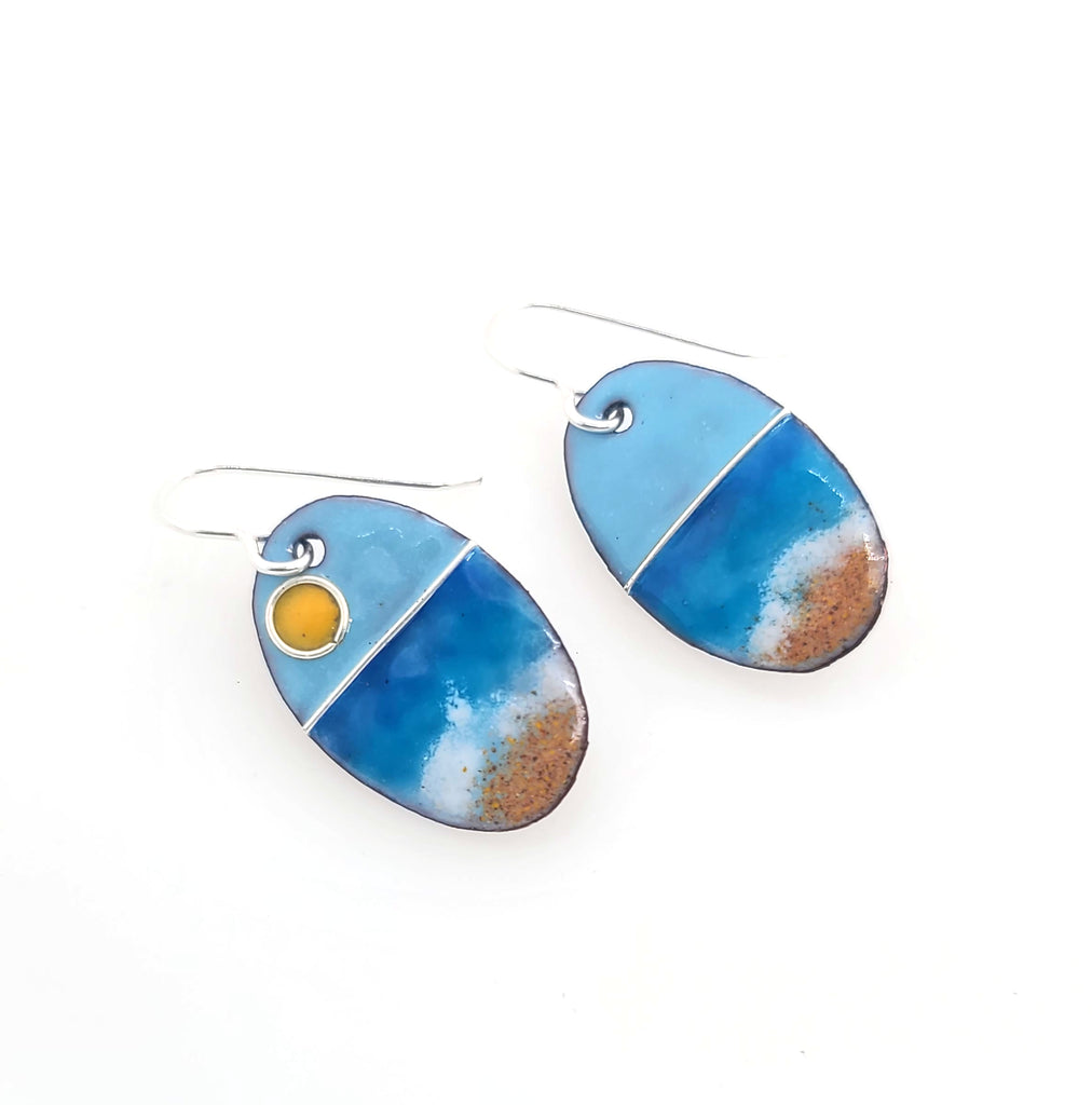 glass enamel beach scene earrings