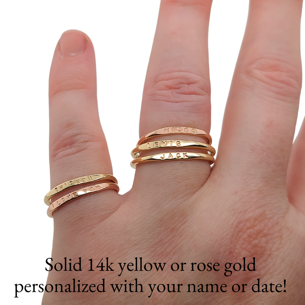 Solid 14k yellow and rose gold stacking rings