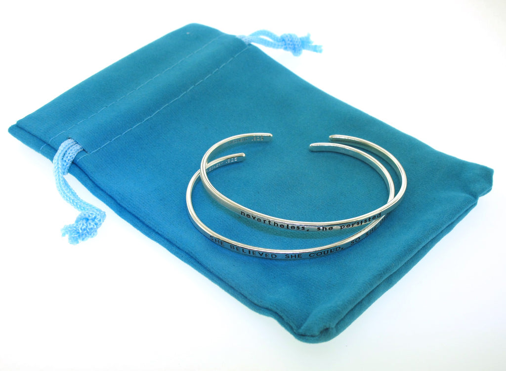 storage pouch for handstamped silver bracelets made by kathryn riechert jewelry