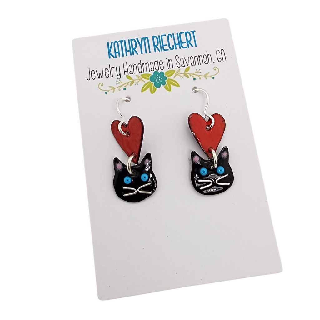 colorful handmade cat earrings