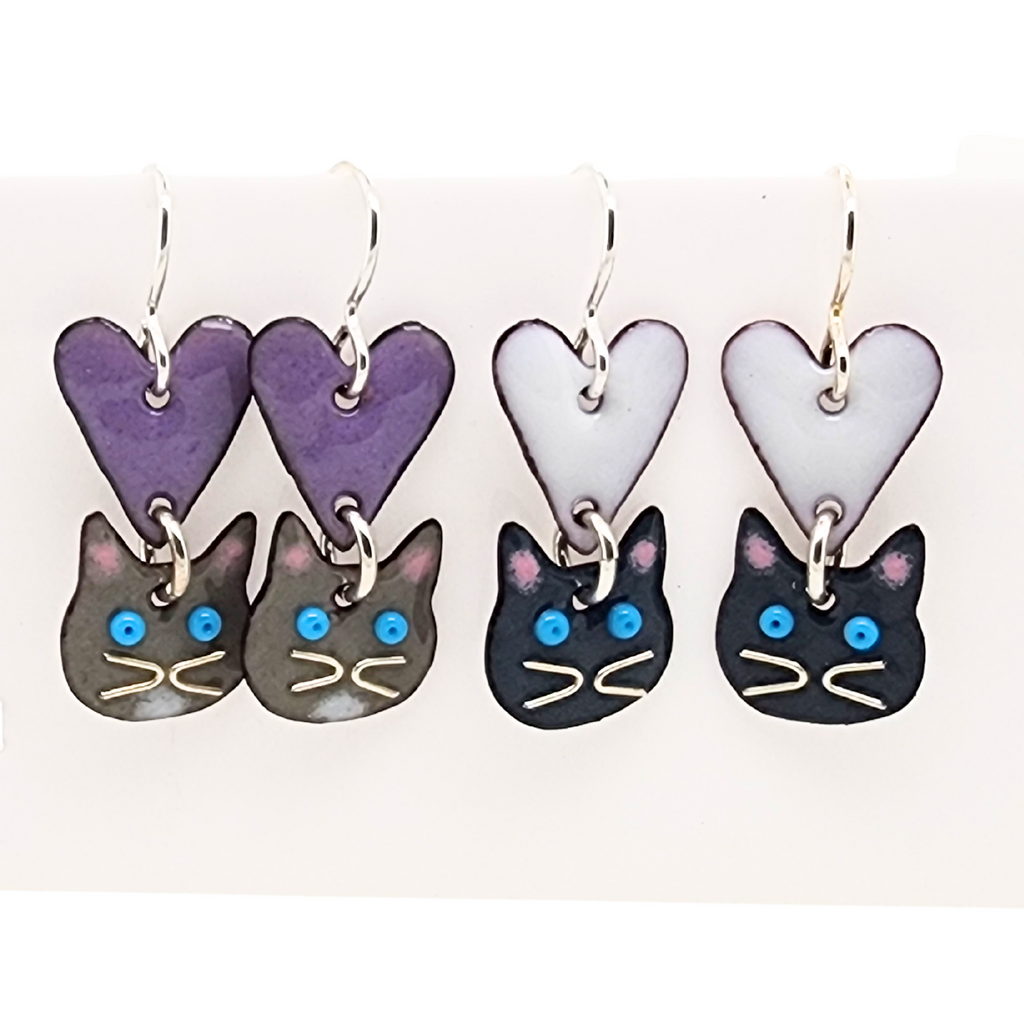 grey cat earrings