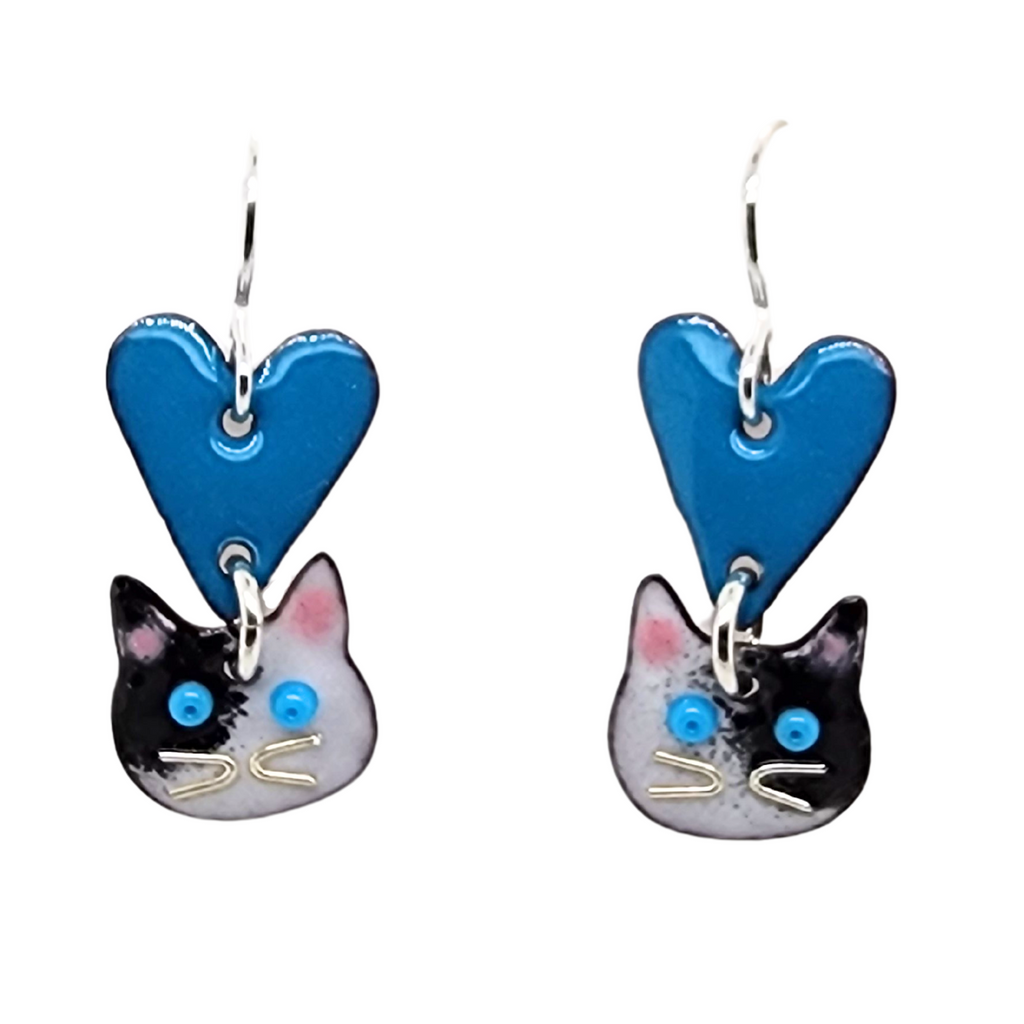 whimsical cat heart earrings