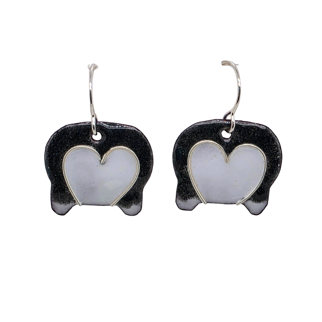 gray corgi butt earrings with black and white design on a white background
