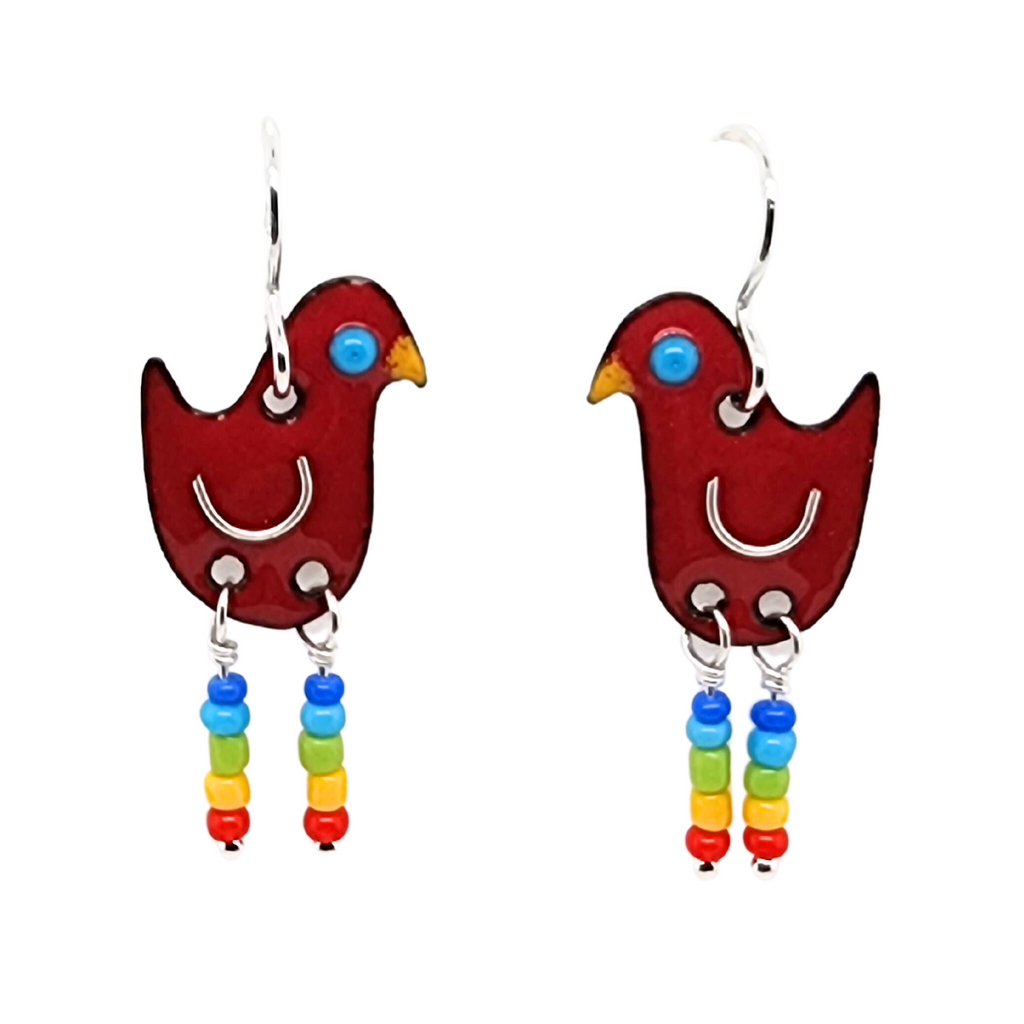 whimsical red bird earrings