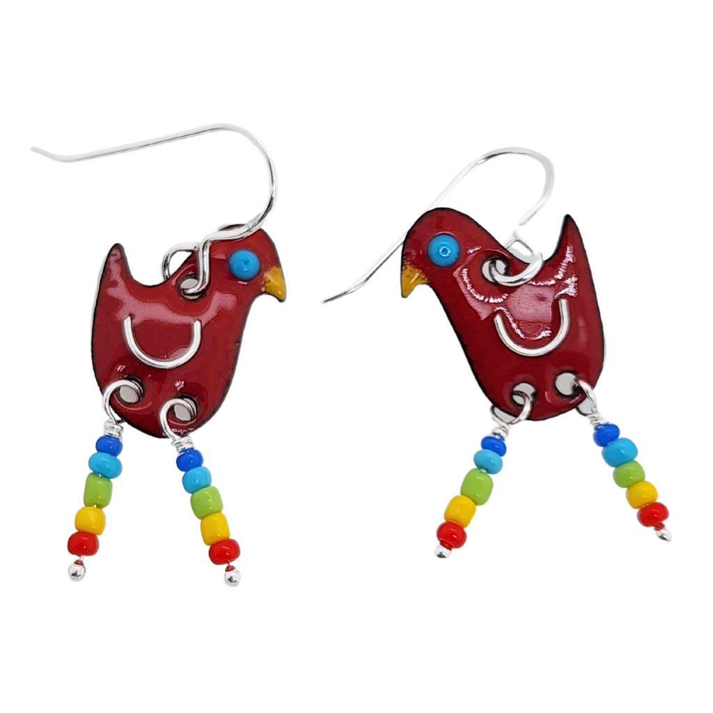 colorful red bird dangle earrings