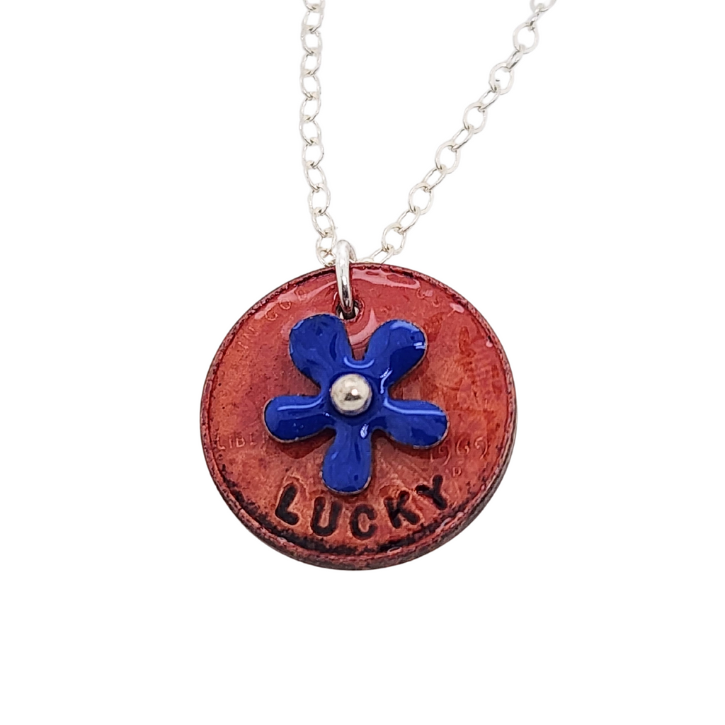 lucky penny necklace with flower