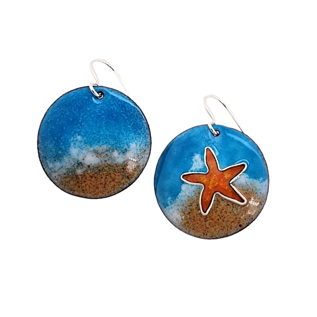 starfish earrings with beach scene