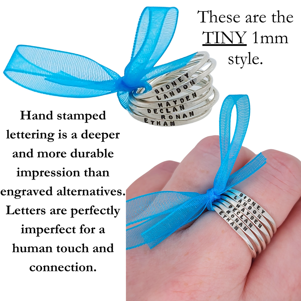 tiny handstamped rings by Kathryn Riechert