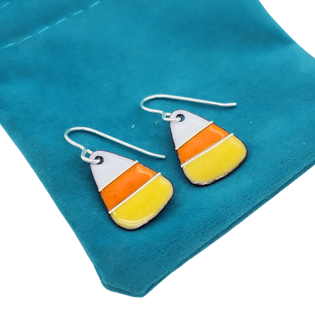orange, white, and yellow glass enamel earrings