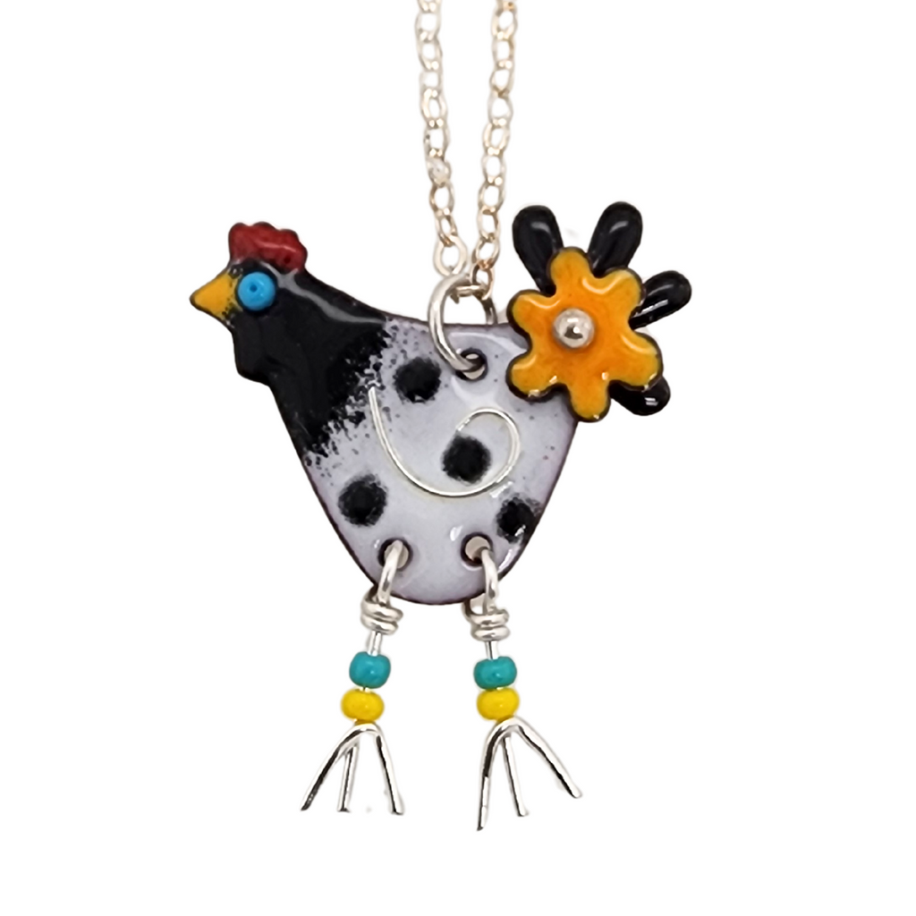 handmade enamel chicken necklace