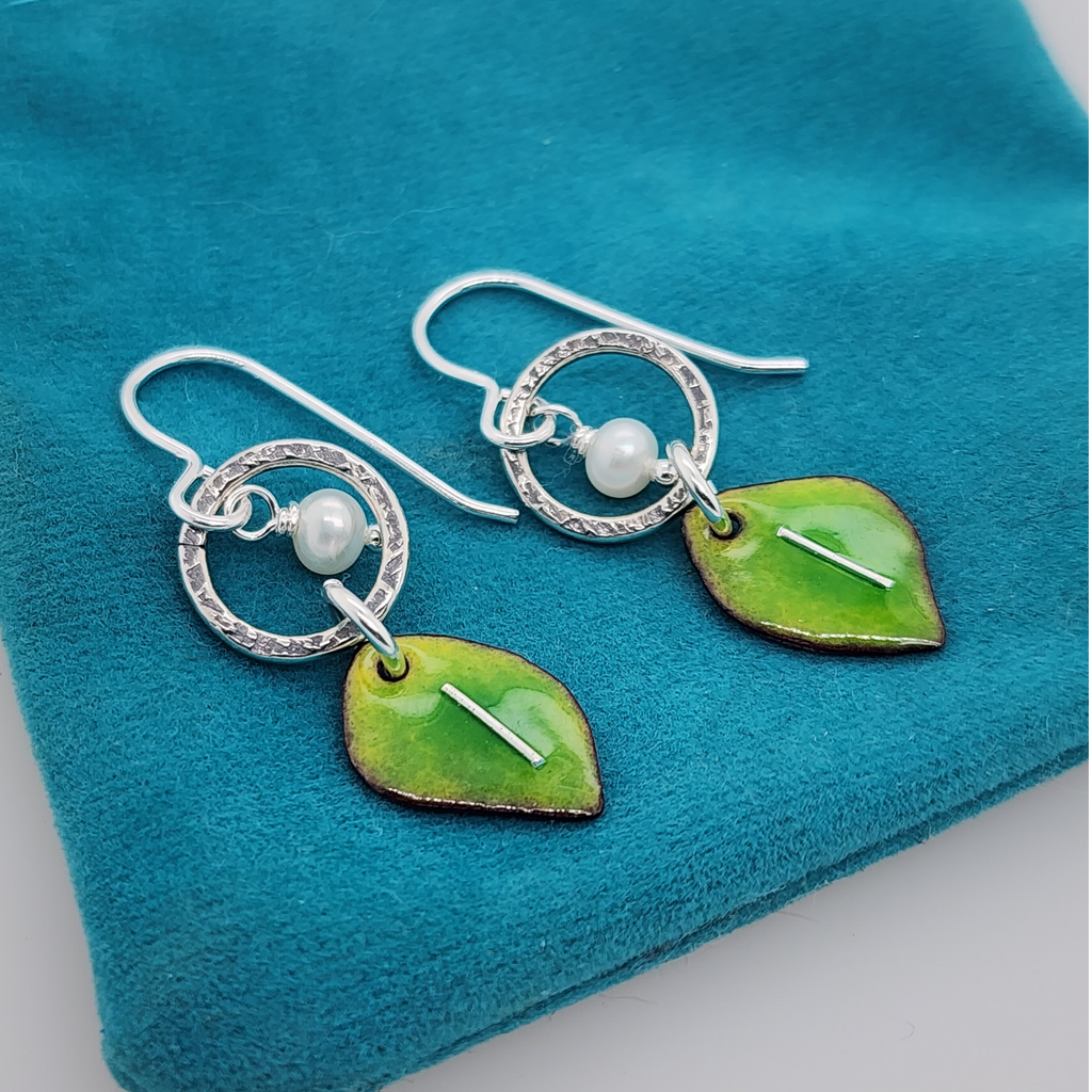 vibrant green leaf dangle earrings