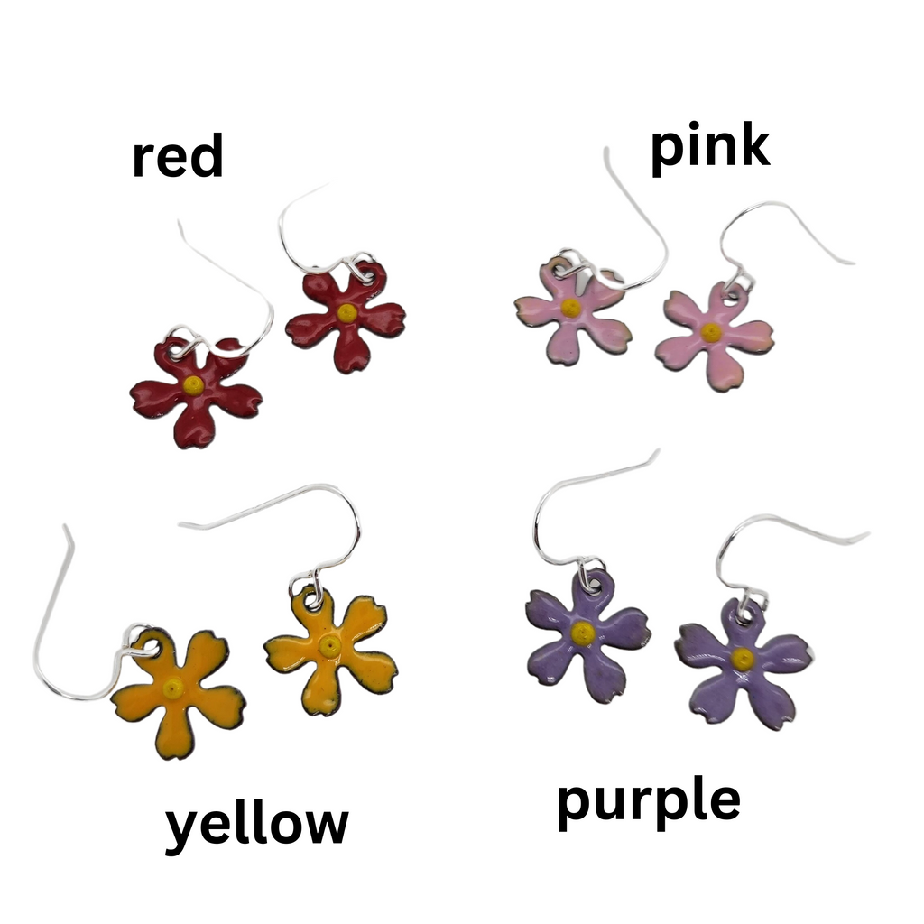 red, pink, yellow, and purple flower earrings