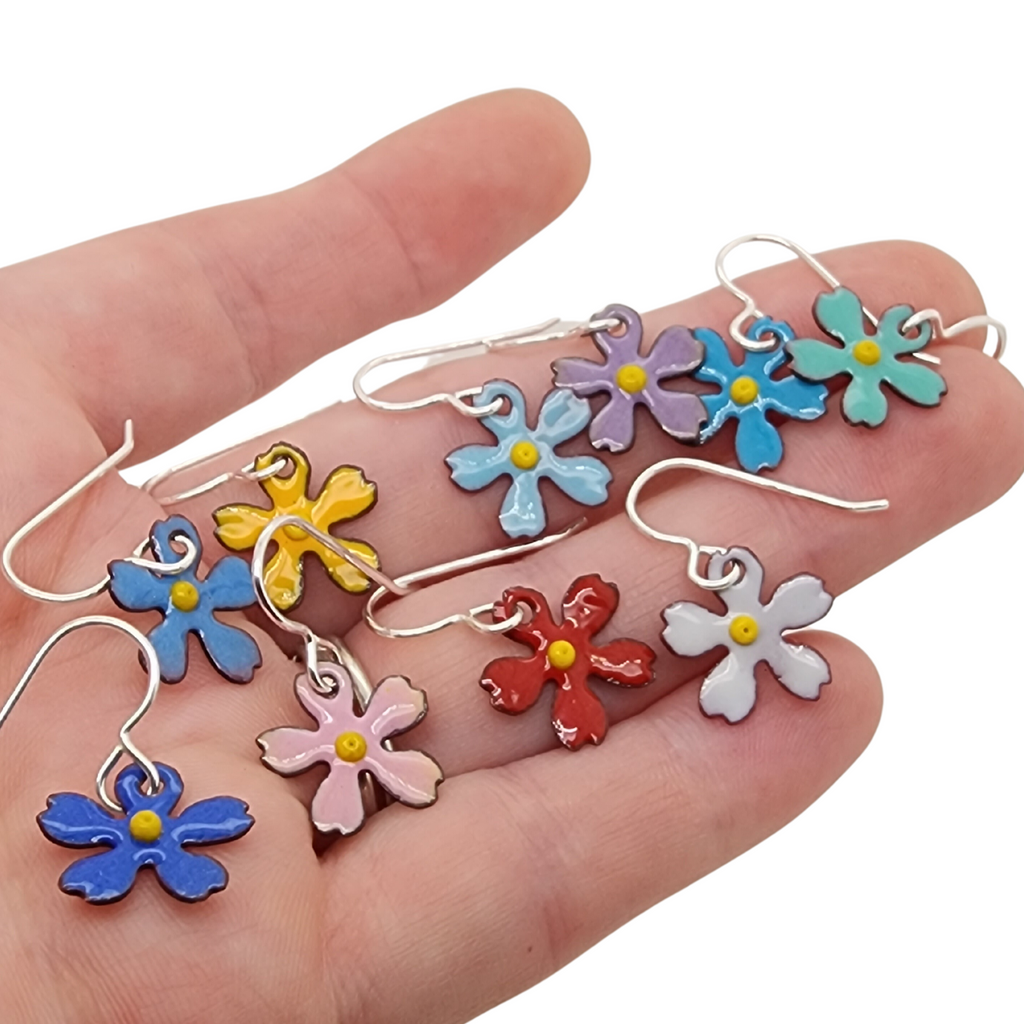 10 pairs of colorful glass enamel flower earrings