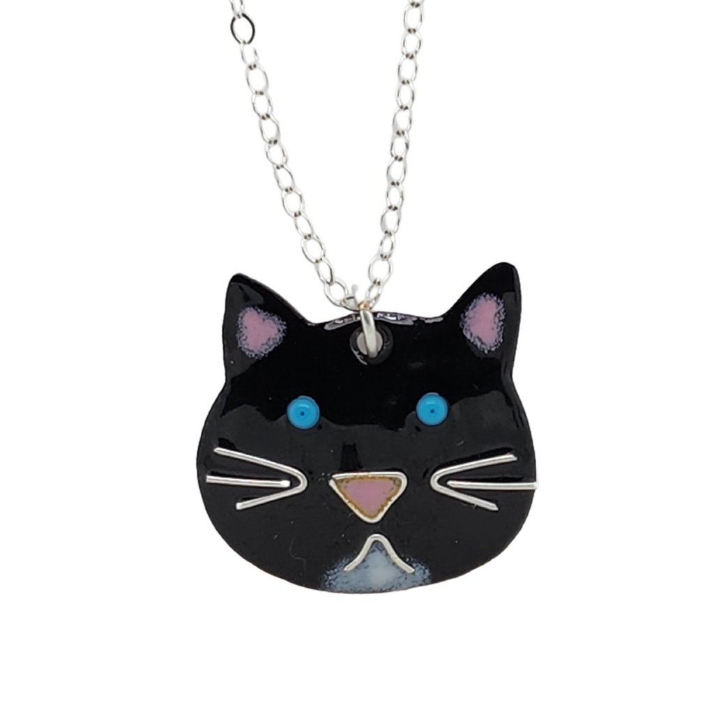 black and white tuxedo cat charm necklace