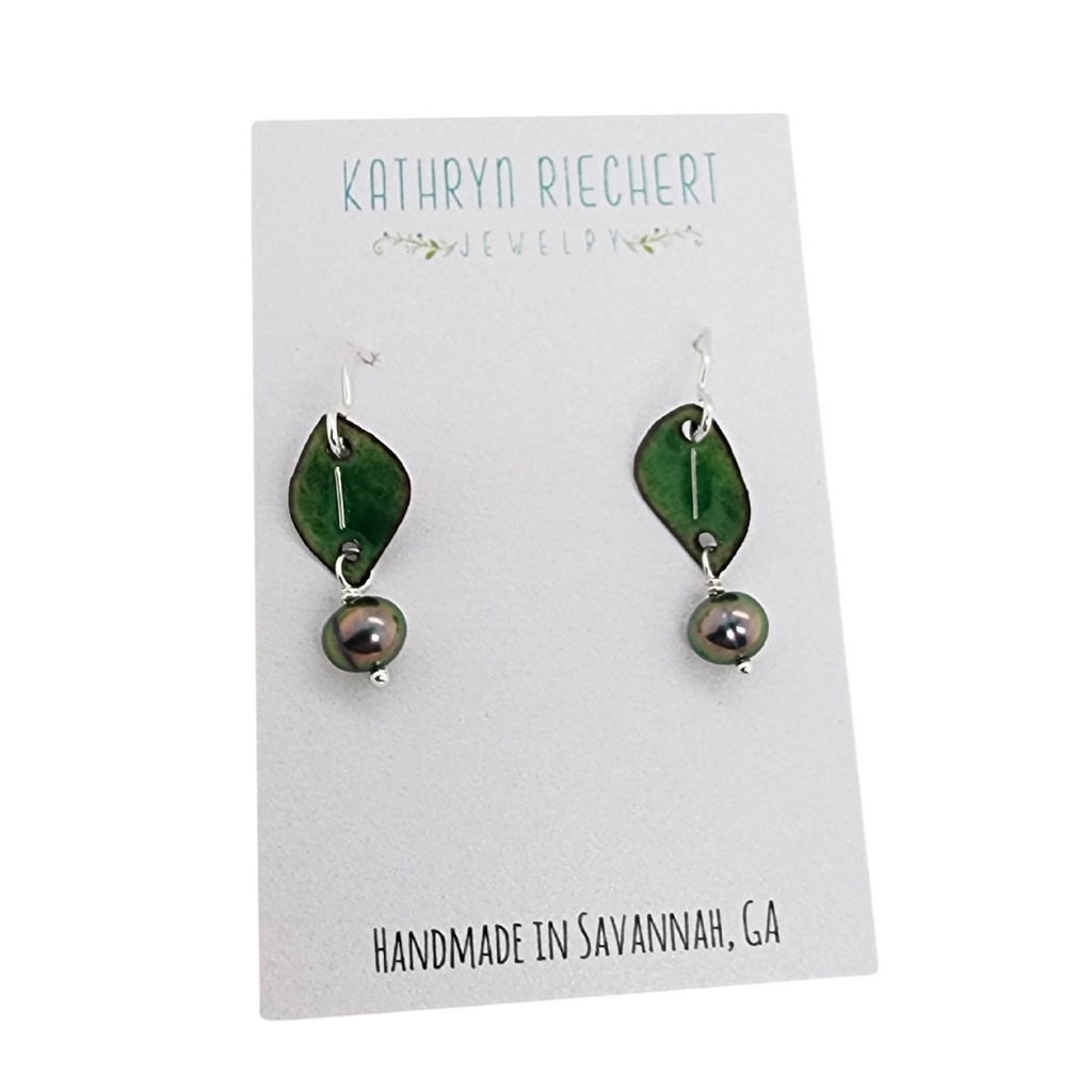 leaf earrings on presentation card