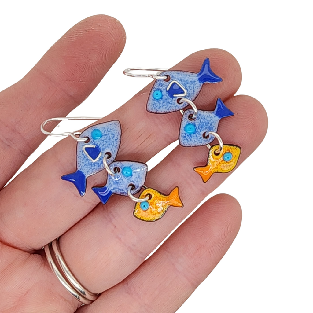 long dangle earrings with fish