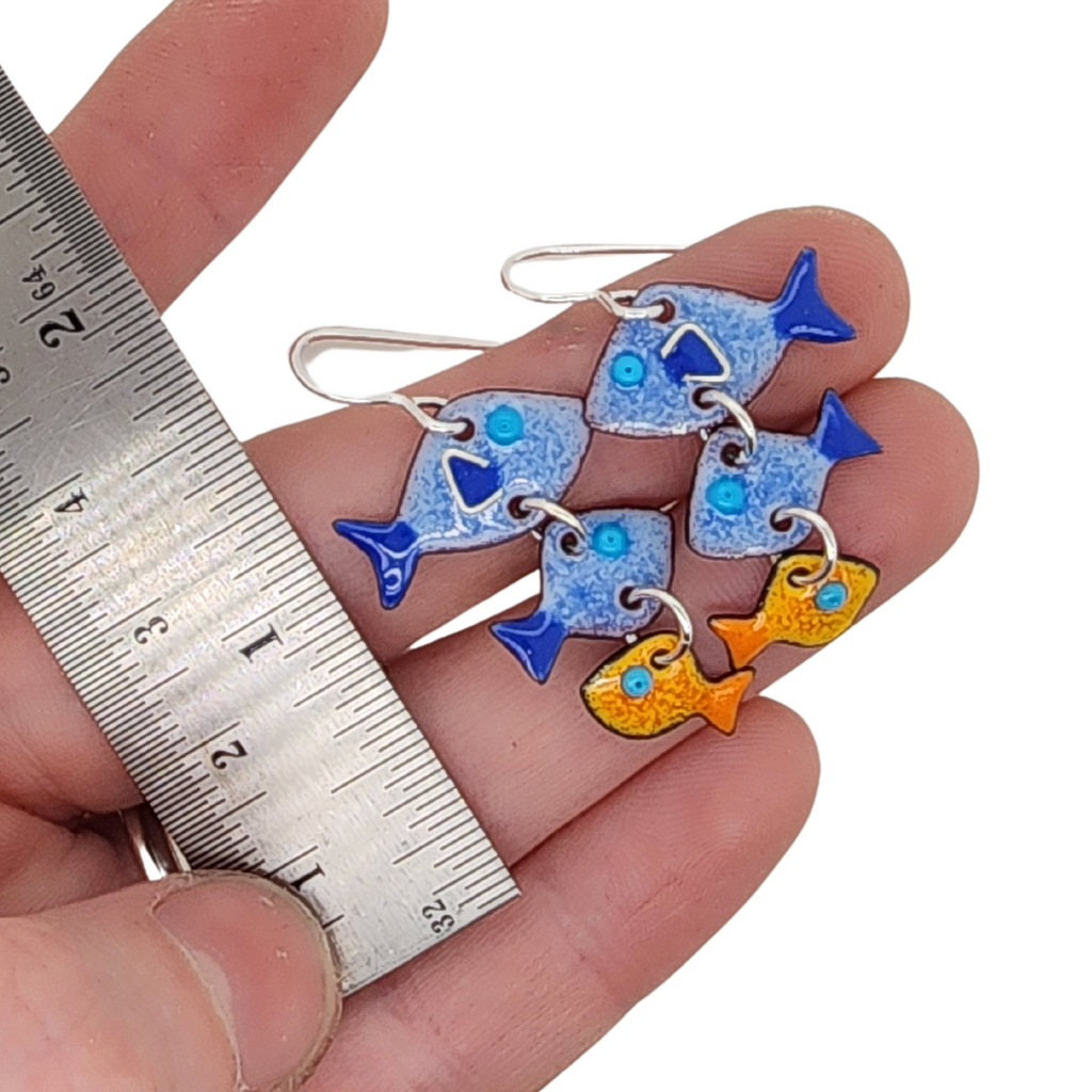 fish earrings made of glass enamel
