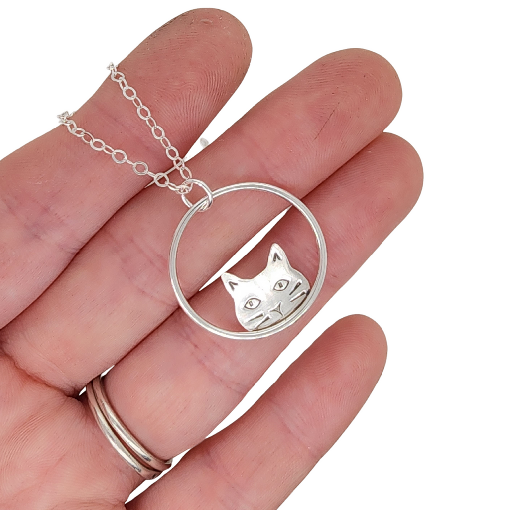 solid sterling silver handmade cat necklace