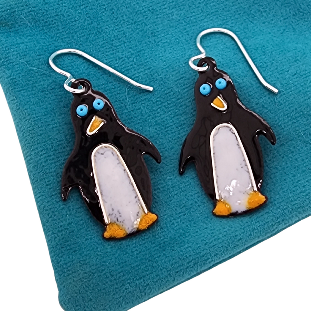 whimsical bird earrings shaped like penguins