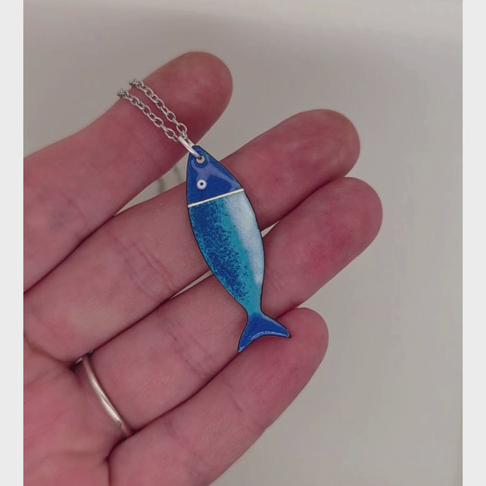 video of fish pendant necklace  Handmade by Savannah, GA artist Kathryn Riechert.
