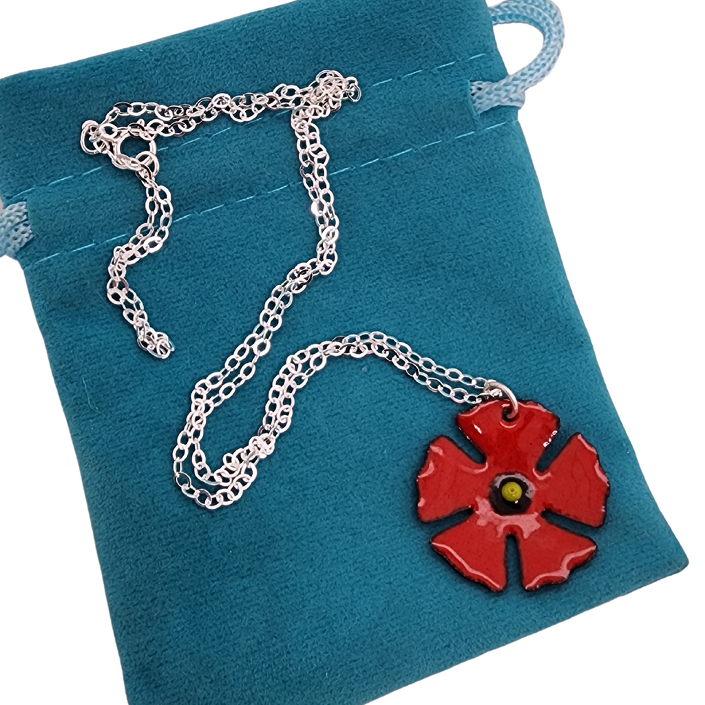 handmade flower necklace in shape of poppy flower