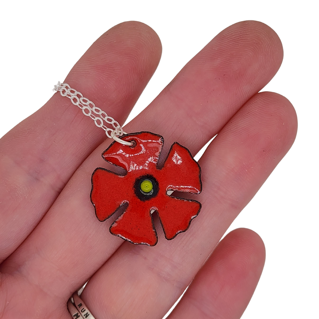 handmade poppy flower necklace
