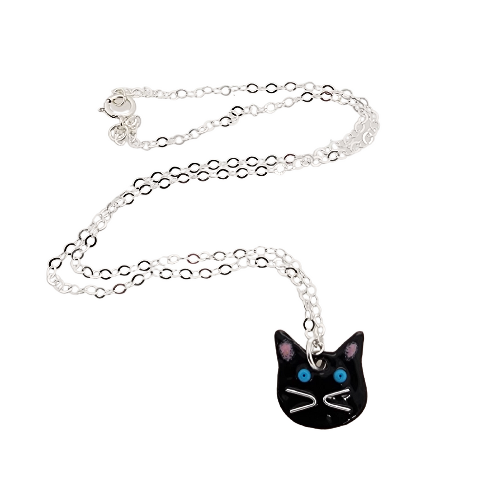 cat pendant on a sterling silver chain