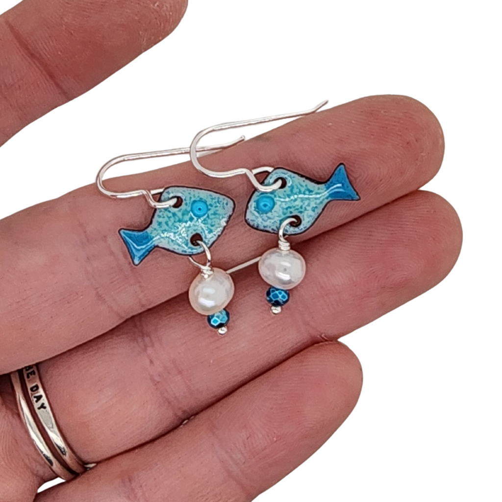 aqua blue glass enamel earrings 