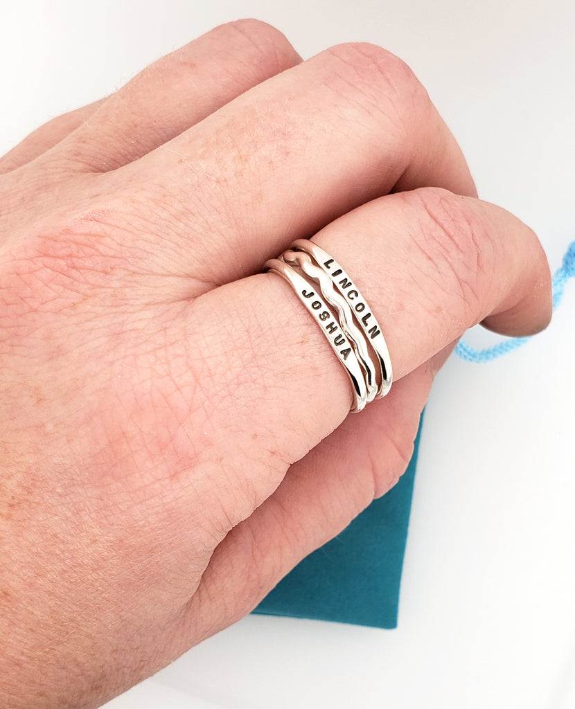 stacking ring set with wiggle ring and name rings