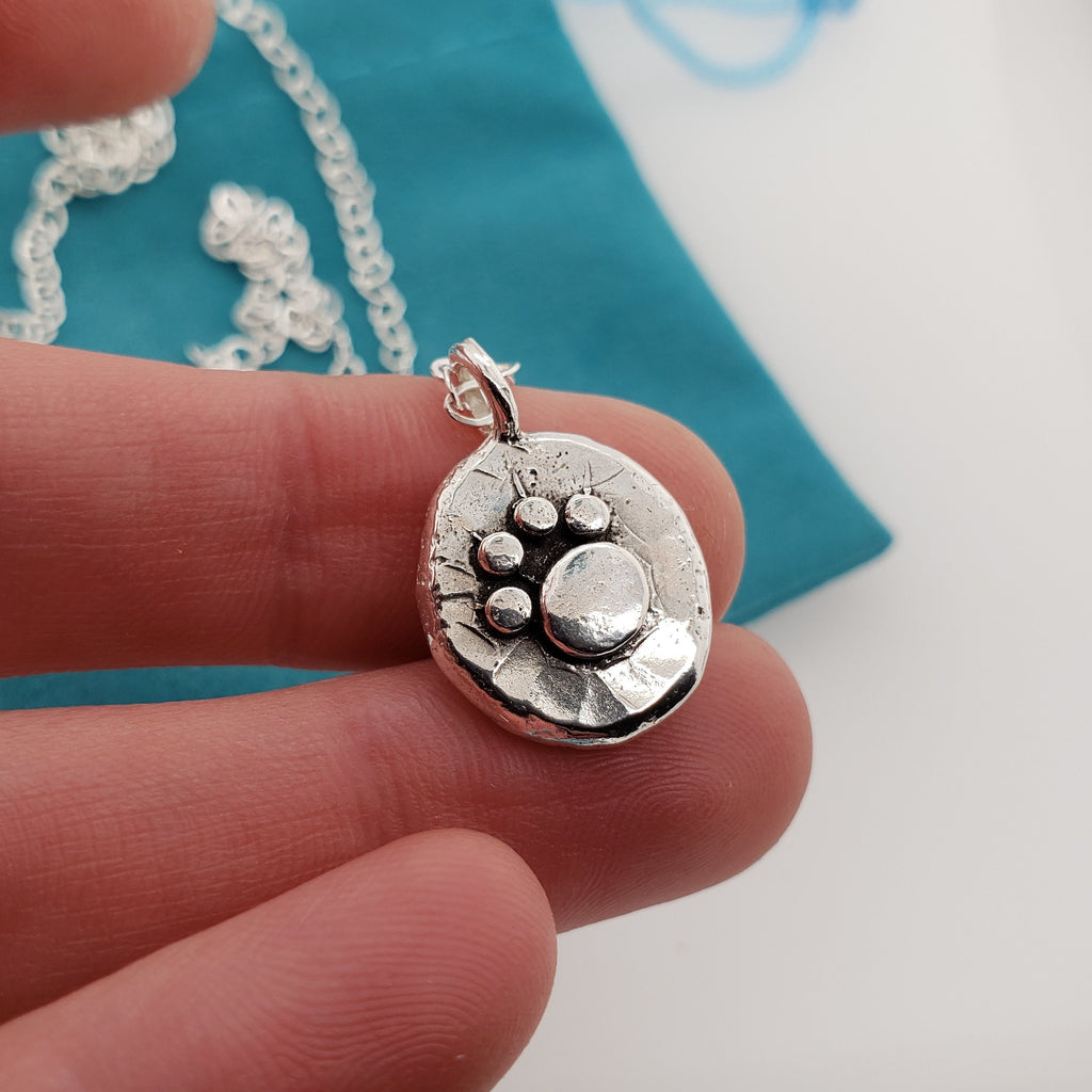 silver paw print necklace