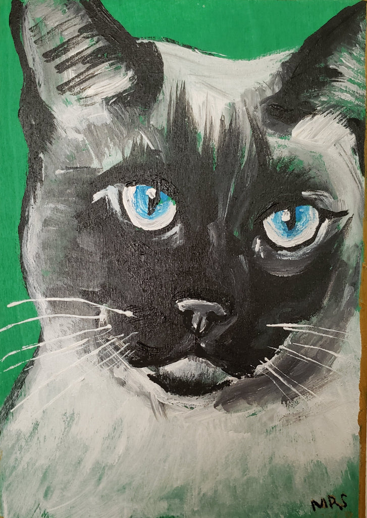 Siamese cat painting with green