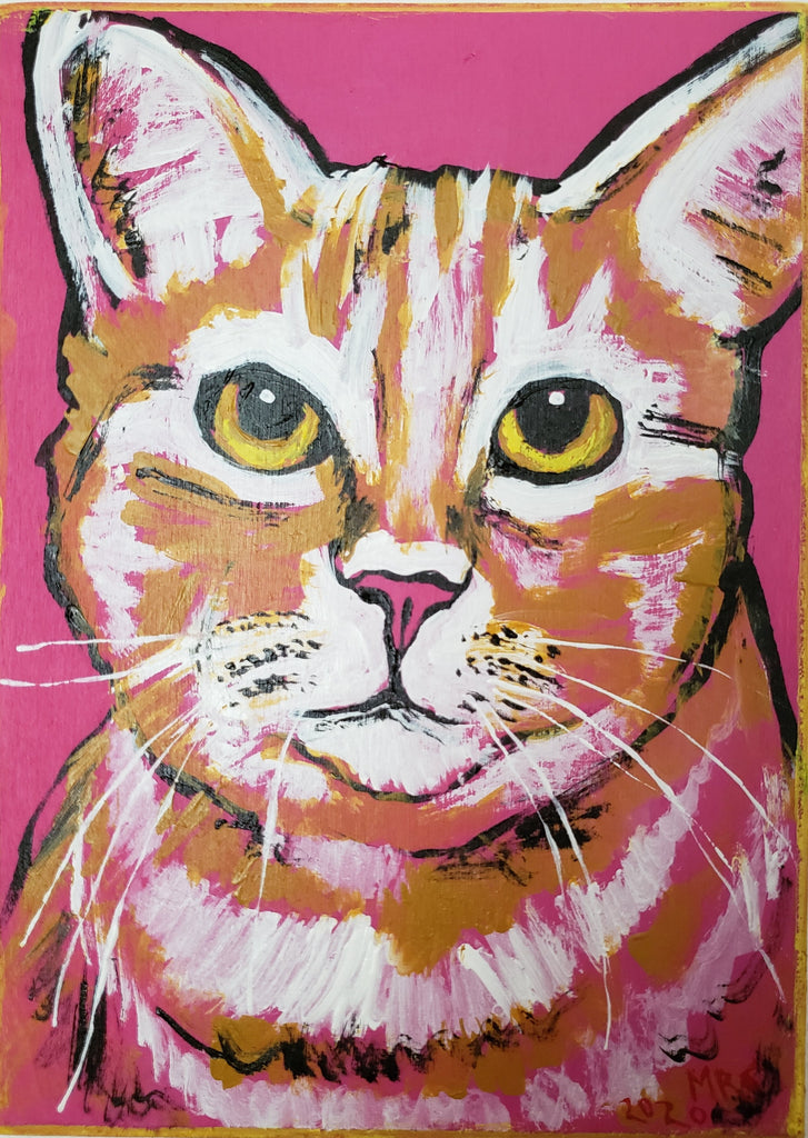 pink and orange ginger cat painting by Michele Roldan-Shaw