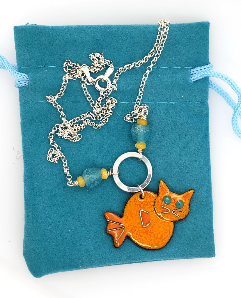 cat fish necklace made by Kathryn Riechert