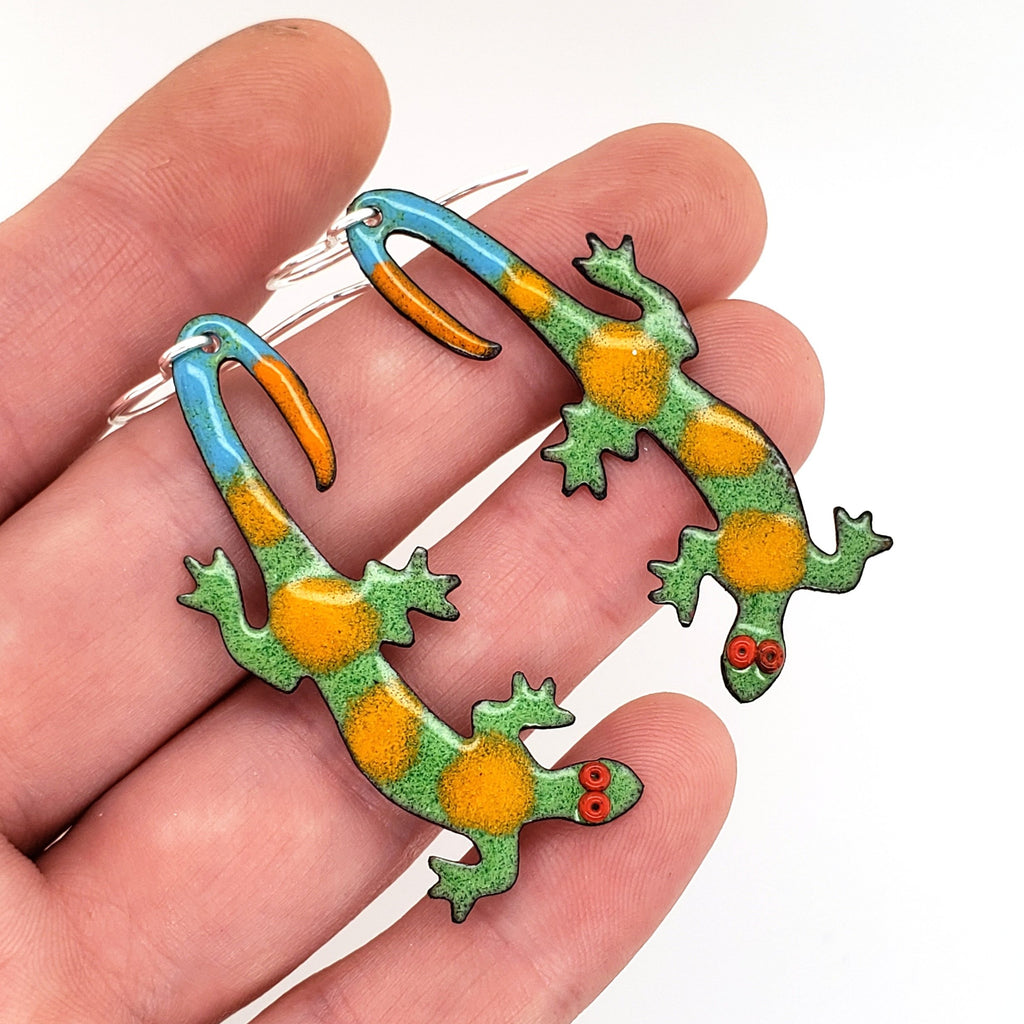 colorful lizard earrings