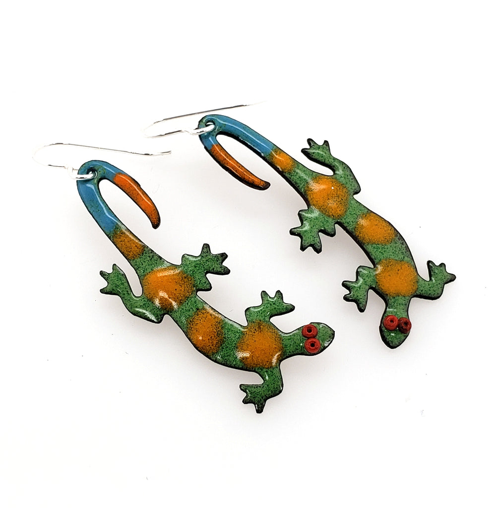 enameled lizard earrings by Kathryn Riechert