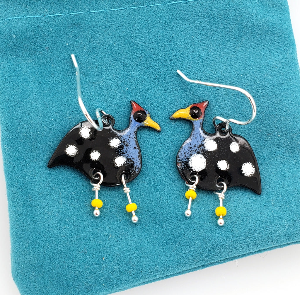 enameled bird earrings by Kathryn Riechert