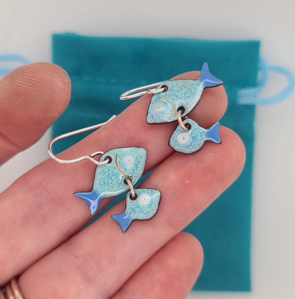 enameled fish earrings