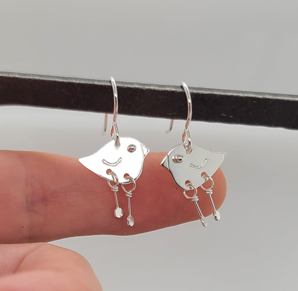 bird earrings with moving legs