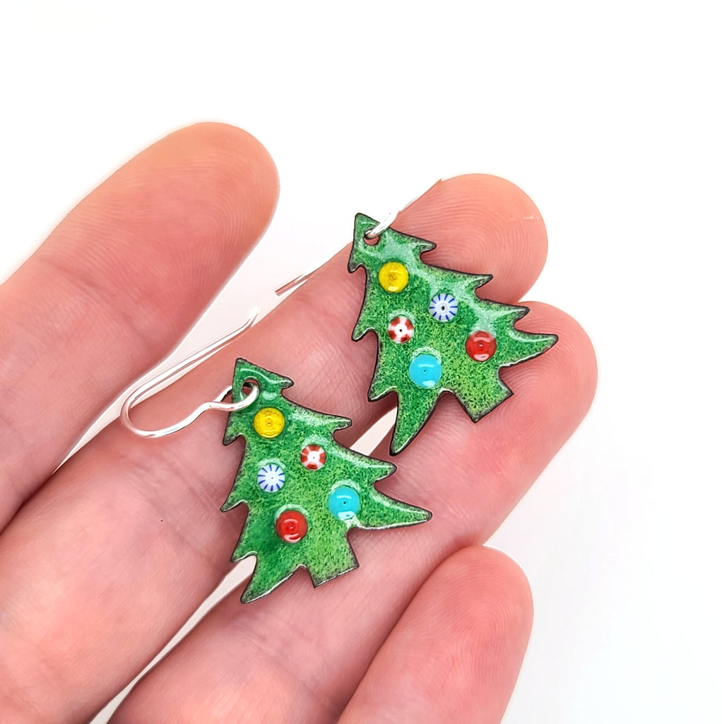 handmade earrings with Christmas tree shape