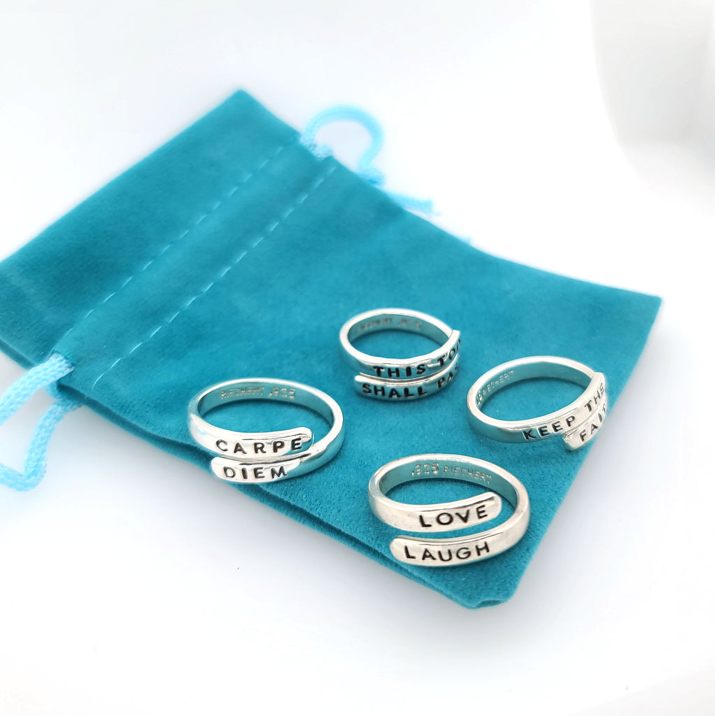 handstamped sterling silver wrap ring